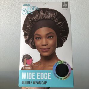 Kiss Satin Cap XL Double Wear Wide Edge Hair Bonnet Protection Sleep Overnight
